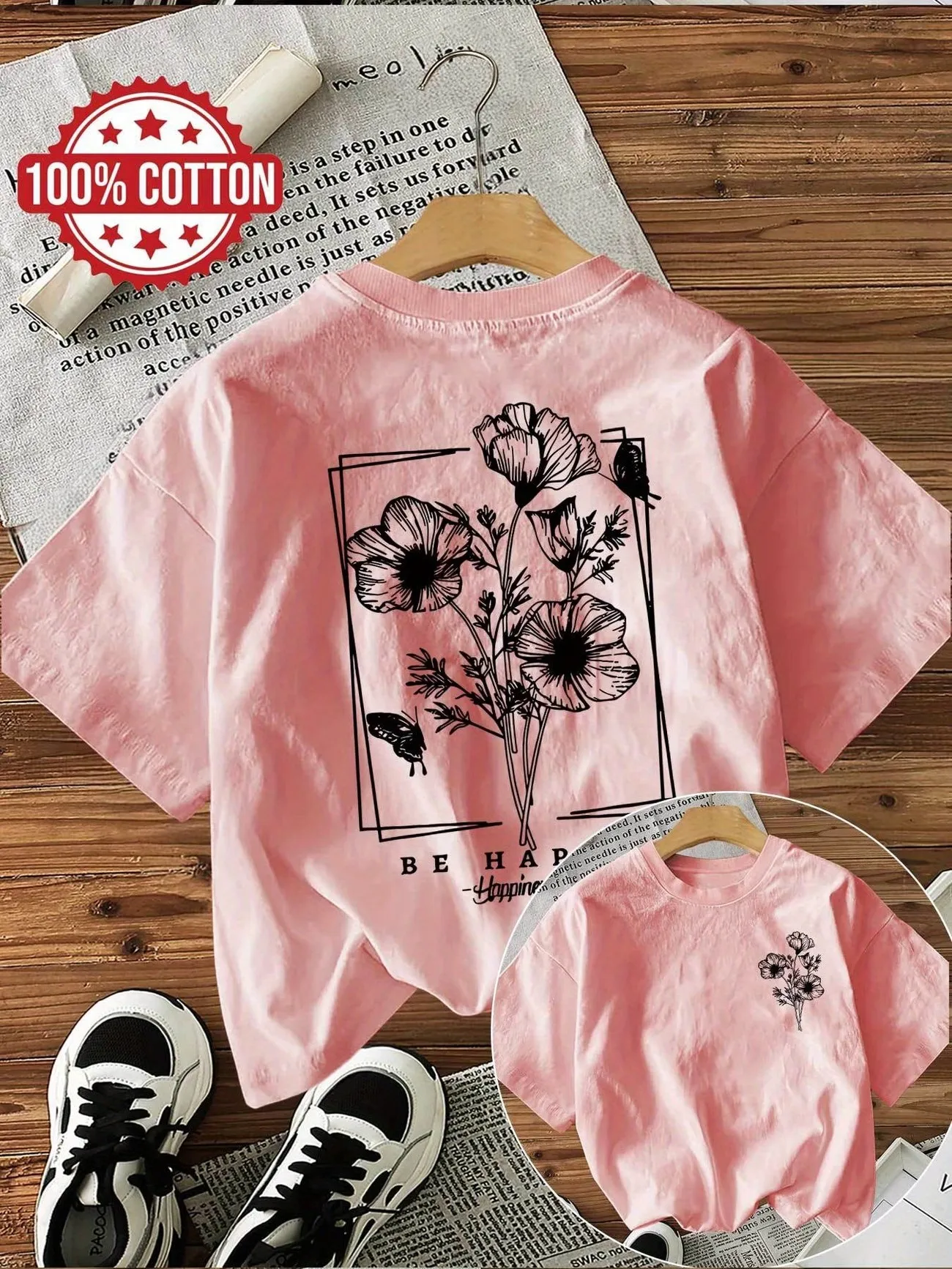 Y2k 100% Cotton Women's Retro Floral Print T-Shirt Soft Crew Neck Short Sleeve Top Vintage Flower Shirt Floral Design