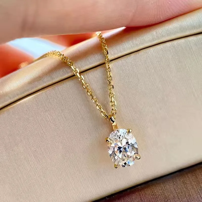 Rrjzz Oval Cut 7x9mm D Color Moissanite Necklace for Women 2CT Solitaire Lab Imitation Diamond Charm Necklaces Jewelry Gifts
