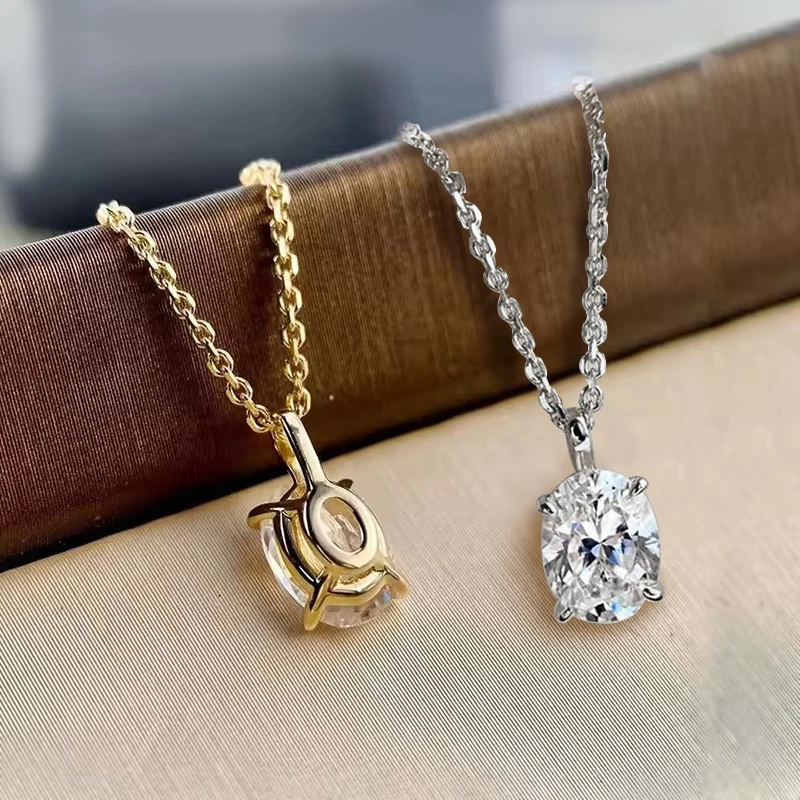 Rrjzz Oval Cut 7x9mm D Color Moissanite Necklace for Women 2CT Solitaire Lab Imitation Diamond Charm Necklaces Jewelry Gifts