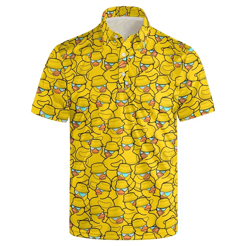 Harajuku Fashion Rubber Duck 3D Print Short Sleeve Polo Shirts for Men Clothes Funny Animal Little Yellow Duck Button POLO Shirt