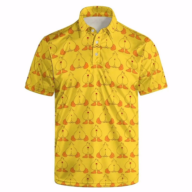 Harajuku Fashion Rubber Duck 3D Print Short Sleeve Polo Shirts for Men Clothes Funny Animal Little Yellow Duck Button POLO Shirt
