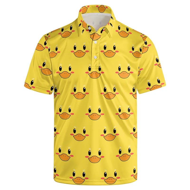 Harajuku Fashion Rubber Duck 3D Print Short Sleeve Polo Shirts for Men Clothes Funny Animal Little Yellow Duck Button POLO Shirt