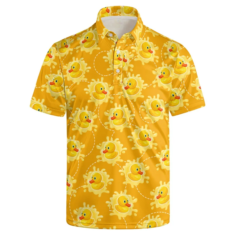 Harajuku Fashion Rubber Duck 3D Print Short Sleeve Polo Shirts for Men Clothes Funny Animal Little Yellow Duck Button POLO Shirt