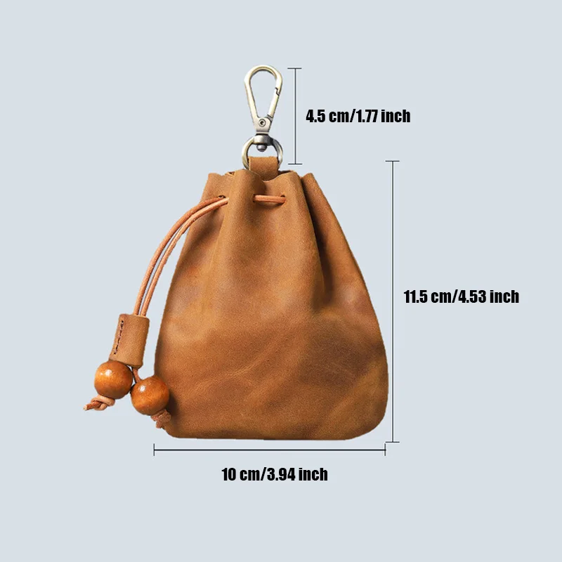 Handmade Vintage Genuine Leather Drawstring Coin Purse Mini Portable Soft Leather Key Wallet For Ladies