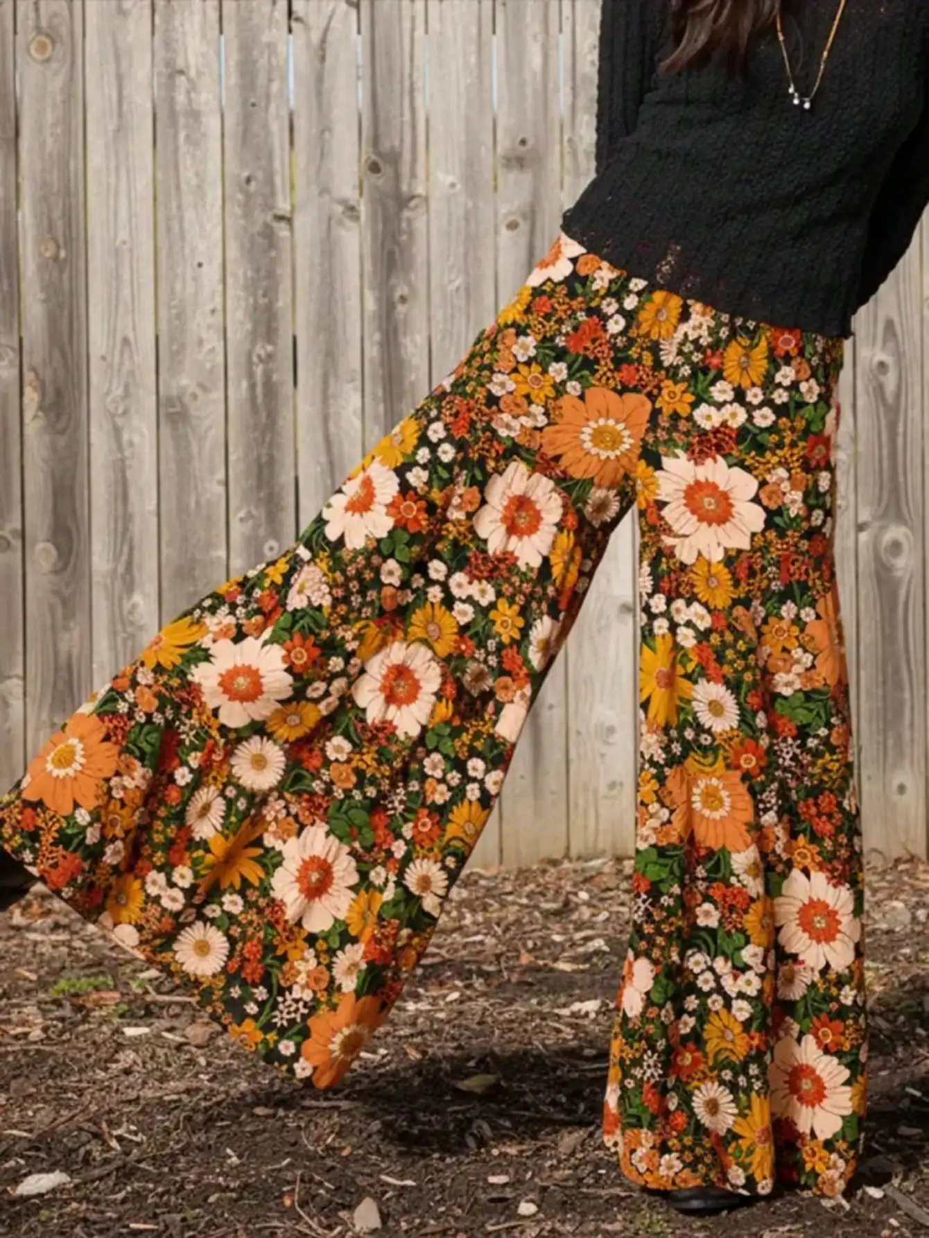 Plus-Size Women's Floral Print Loose Wide-Leg Pants, Elegant with Pockets, Suitable for Vacation and Countryside Style, Everyday Casual Wear, Romantic Pants That Can Be Worn in All Seasons