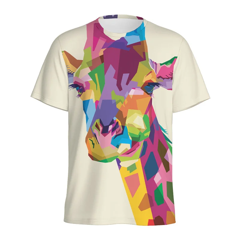 Summer Comfortable and Fashionable Flower Animal Cute Giraffe Pattern Girl Round Neck Short Sleeved T-shirt