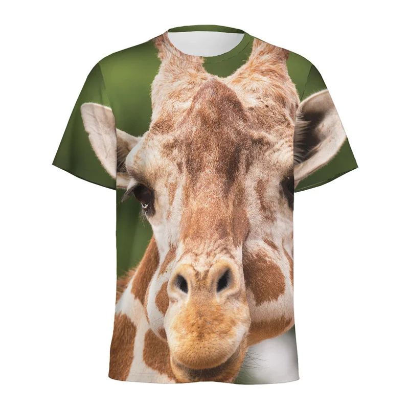 Summer Comfortable and Fashionable Flower Animal Cute Giraffe Pattern Girl Round Neck Short Sleeved T-shirt