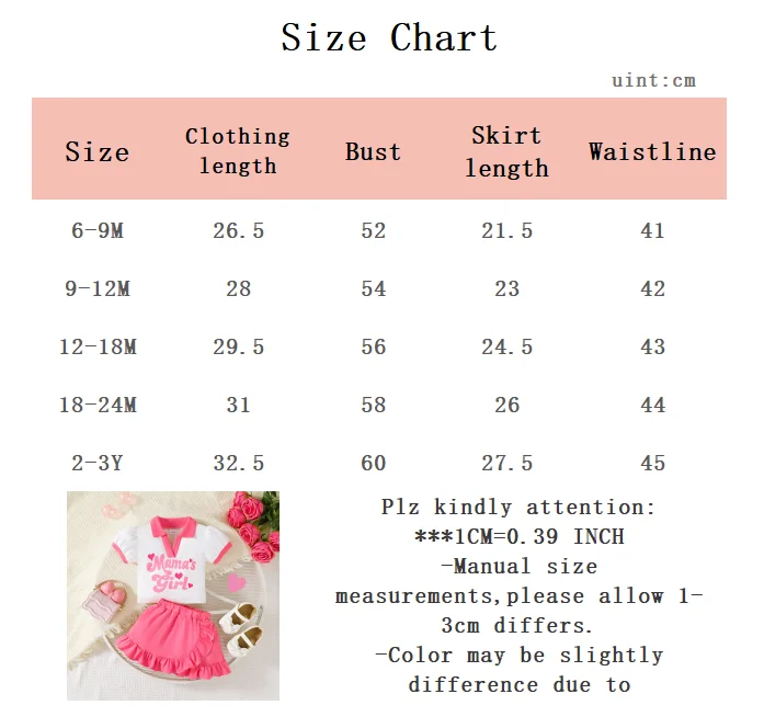0-3 Year Baby Girl Set Rose Red Letter Printed Top Ruffled Irregular Design Half Skirt 2Pcs/ Set, Toddler Summer Fashion Set