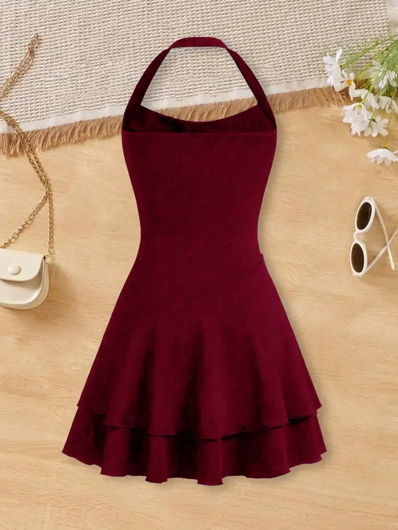 2026 girls' fashionable dress with waist cinching and slimming effect, backless cross tie dress, children's clothing 1