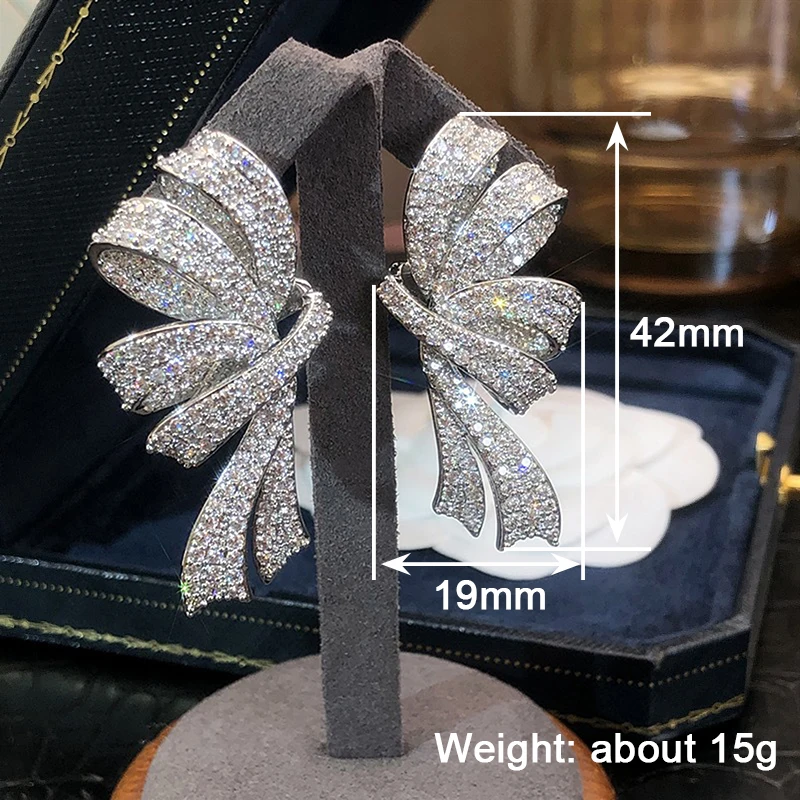 Huitan Gorgeous Bow Drop Earrings Paved Sparkling CZ Silver Color/Gold Color Exquisite Ribbon Earrings Trendy Jewelry for Women