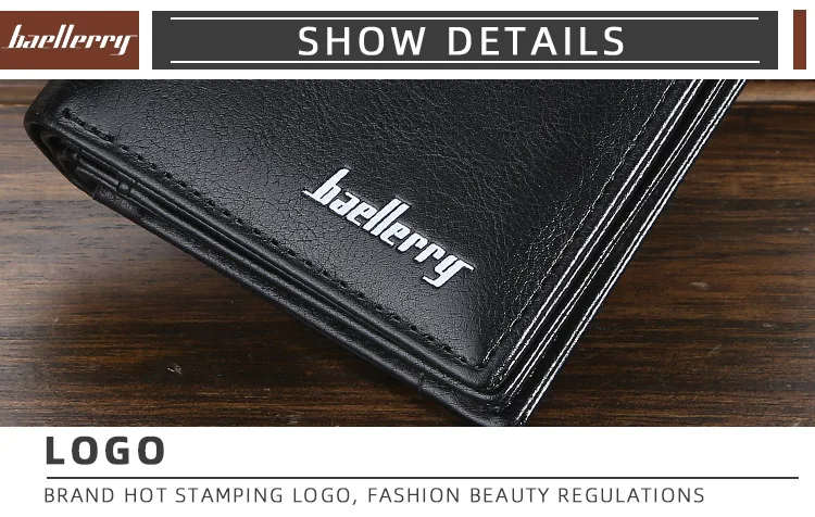 Baellerry Men's PU Leather Short Wallet Vintage Big Capacity with Zipper Coin Pocket Male Card Holder And Money Purse