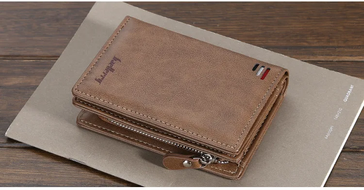 Baellerry Men's PU Leather Short Wallet Vintage Big Capacity with Zipper Coin Pocket Male Card Holder And Money Purse