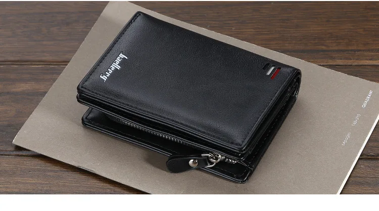 Baellerry Men's PU Leather Short Wallet Vintage Big Capacity with Zipper Coin Pocket Male Card Holder And Money Purse