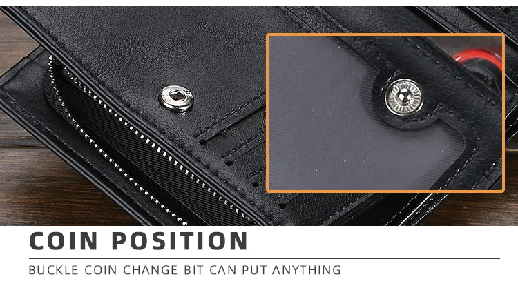 Baellerry Men's PU Leather Short Wallet Vintage Big Capacity with Zipper Coin Pocket Male Card Holder And Money Purse