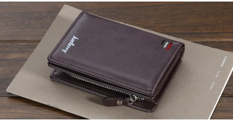 Baellerry Men's PU Leather Short Wallet Vintage Big Capacity with Zipper Coin Pocket Male Card Holder And Money Purse