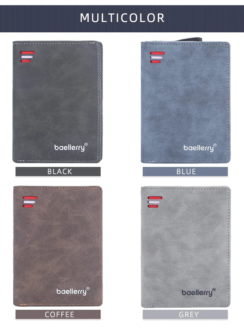 Baellerry Men's PU Leather Short Wallet Vintage Big Capacity with Zipper Coin Pocket Male Card Holder And Money Purse