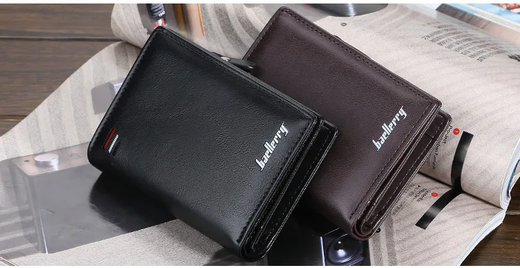 Baellerry Men's PU Leather Short Wallet Vintage Big Capacity with Zipper Coin Pocket Male Card Holder And Money Purse