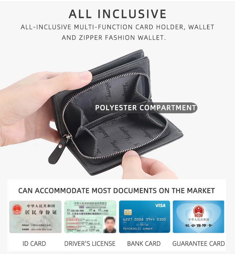 Baellerry Men's PU Leather Short Wallet Vintage Big Capacity with Zipper Coin Pocket Male Card Holder And Money Purse