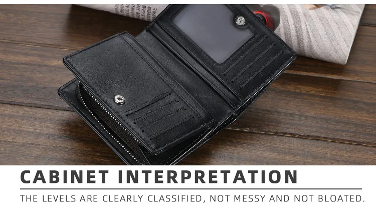 Baellerry Men's PU Leather Short Wallet Vintage Big Capacity with Zipper Coin Pocket Male Card Holder And Money Purse