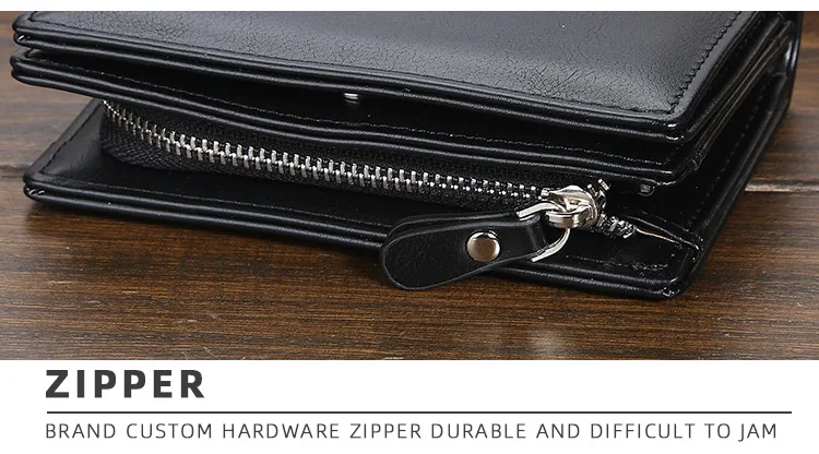 Baellerry Men's PU Leather Short Wallet Vintage Big Capacity with Zipper Coin Pocket Male Card Holder And Money Purse