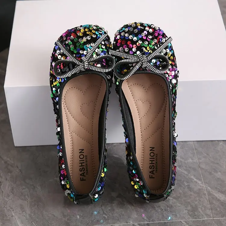 2026 Women Bling Flats Shoes Casual Walking Shoes Spring New Round Toe Bowtie Female Fashion Brand Dress Zapatillas Mujer