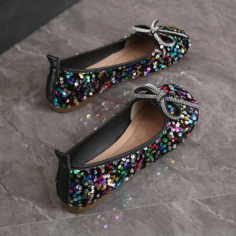 2026 Women Bling Flats Shoes Casual Walking Shoes Spring New Round Toe Bowtie Female Fashion Brand Dress Zapatillas Mujer