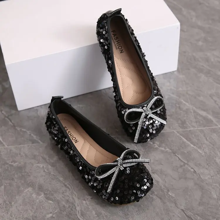 2026 Women Bling Flats Shoes Casual Walking Shoes Spring New Round Toe Bowtie Female Fashion Brand Dress Zapatillas Mujer