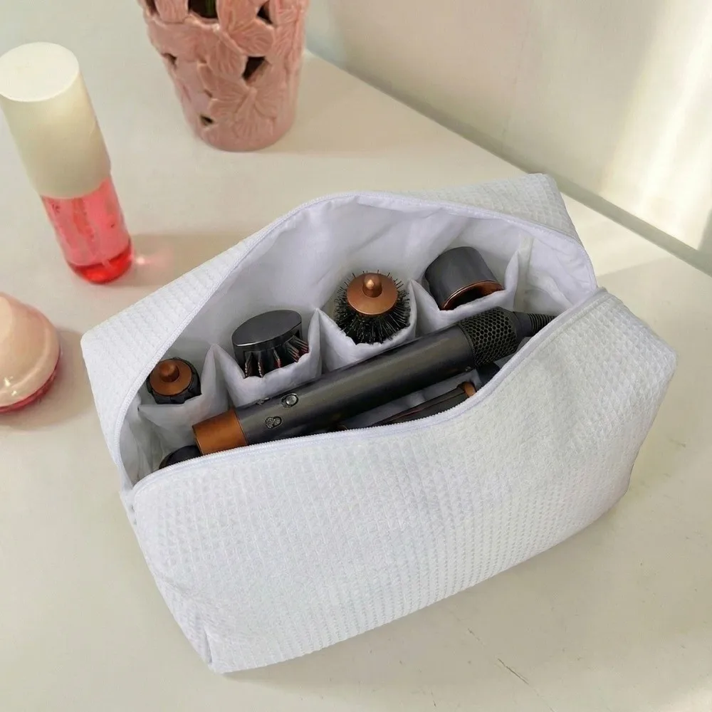Simple Cotton Added Makeup Bag with Zipper Portable Storage Pouch Lightweight Large Capacity Hair Styling Tool Organizer Travel
