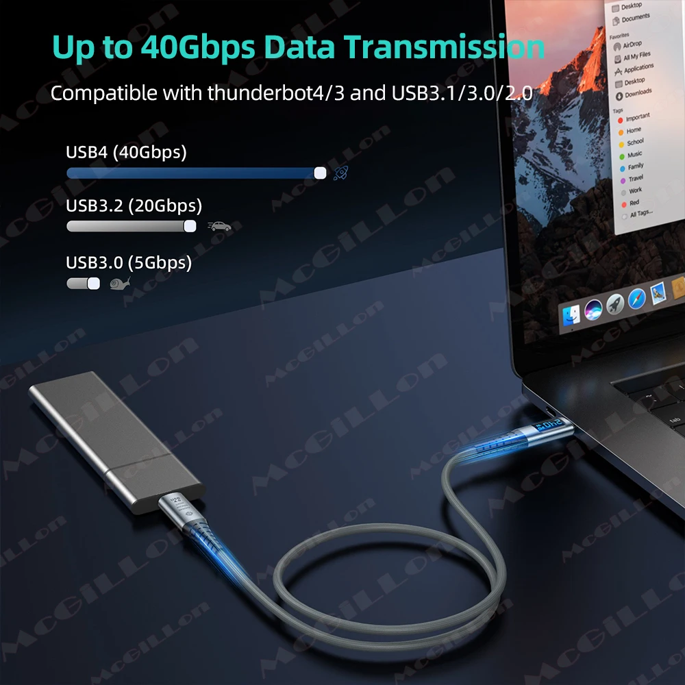 USB 4.0 Type C to Type C Cable 8K HD 40Gbps 240W Fast Charge with Digital Display For Thunderbolt 4 for Phone Tablet USB C Cable