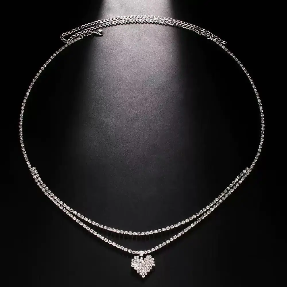 Luxury Rhinestone Double Chain Water Drop Waist Chains Body Jewelry for Women Crystal Body Belly Chain Body Decoration Accessory