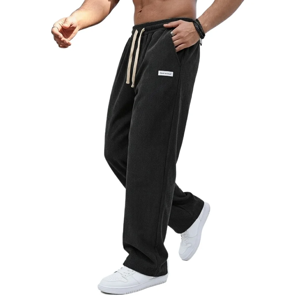 Outdoor Men's Casual Pants Drawstring Elastic Waist Straight Trousers Corduroy Sweatpants Baggy Gym Man Jogger Men's Work Pants