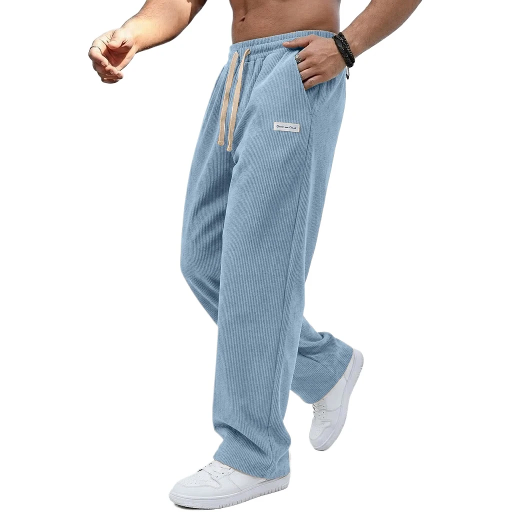 Outdoor Men's Casual Pants Drawstring Elastic Waist Straight Trousers Corduroy Sweatpants Baggy Gym Man Jogger Men's Work Pants
