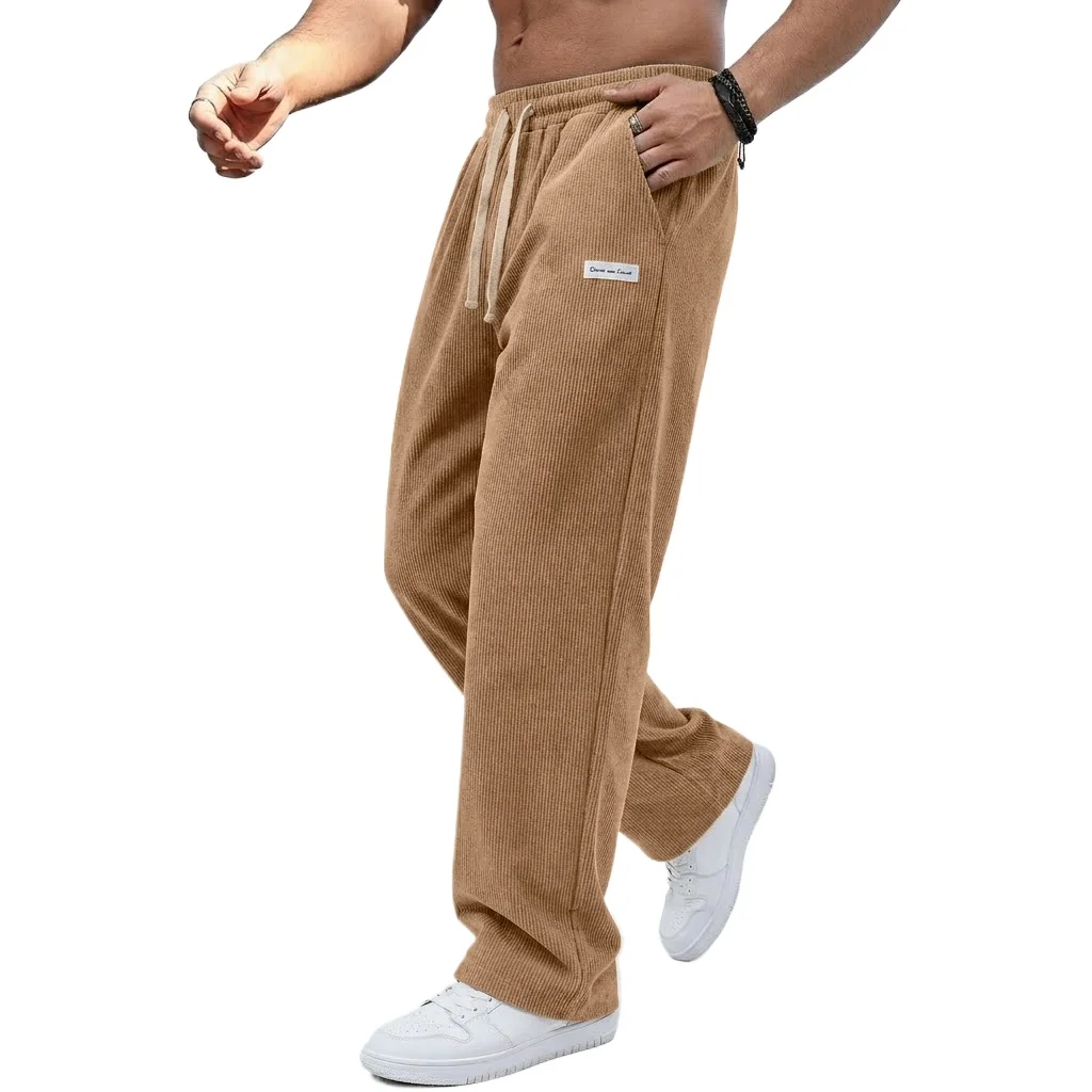 Outdoor Men's Casual Pants Drawstring Elastic Waist Straight Trousers Corduroy Sweatpants Baggy Gym Man Jogger Men's Work Pants