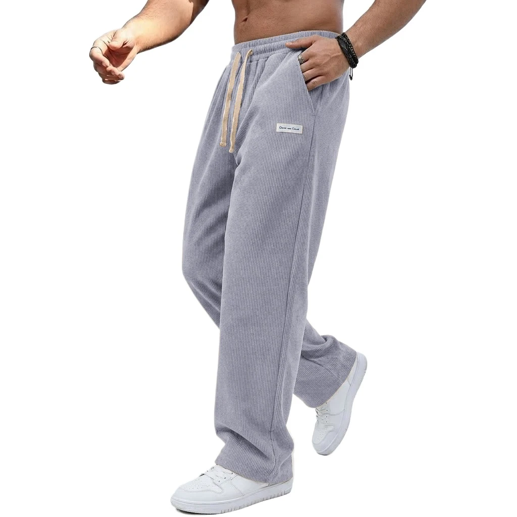 Outdoor Men's Casual Pants Drawstring Elastic Waist Straight Trousers Corduroy Sweatpants Baggy Gym Man Jogger Men's Work Pants