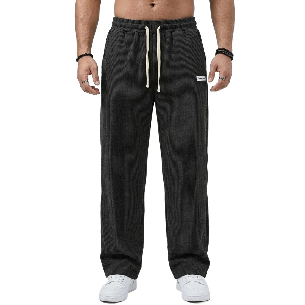Outdoor Men's Casual Pants Drawstring Elastic Waist Straight Trousers Corduroy Sweatpants Baggy Gym Man Jogger Men's Work Pants