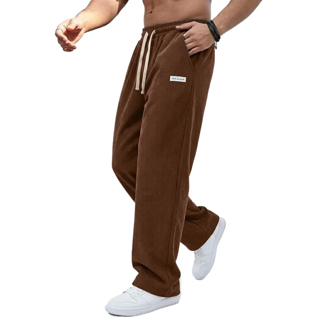 Outdoor Men's Casual Pants Drawstring Elastic Waist Straight Trousers Corduroy Sweatpants Baggy Gym Man Jogger Men's Work Pants