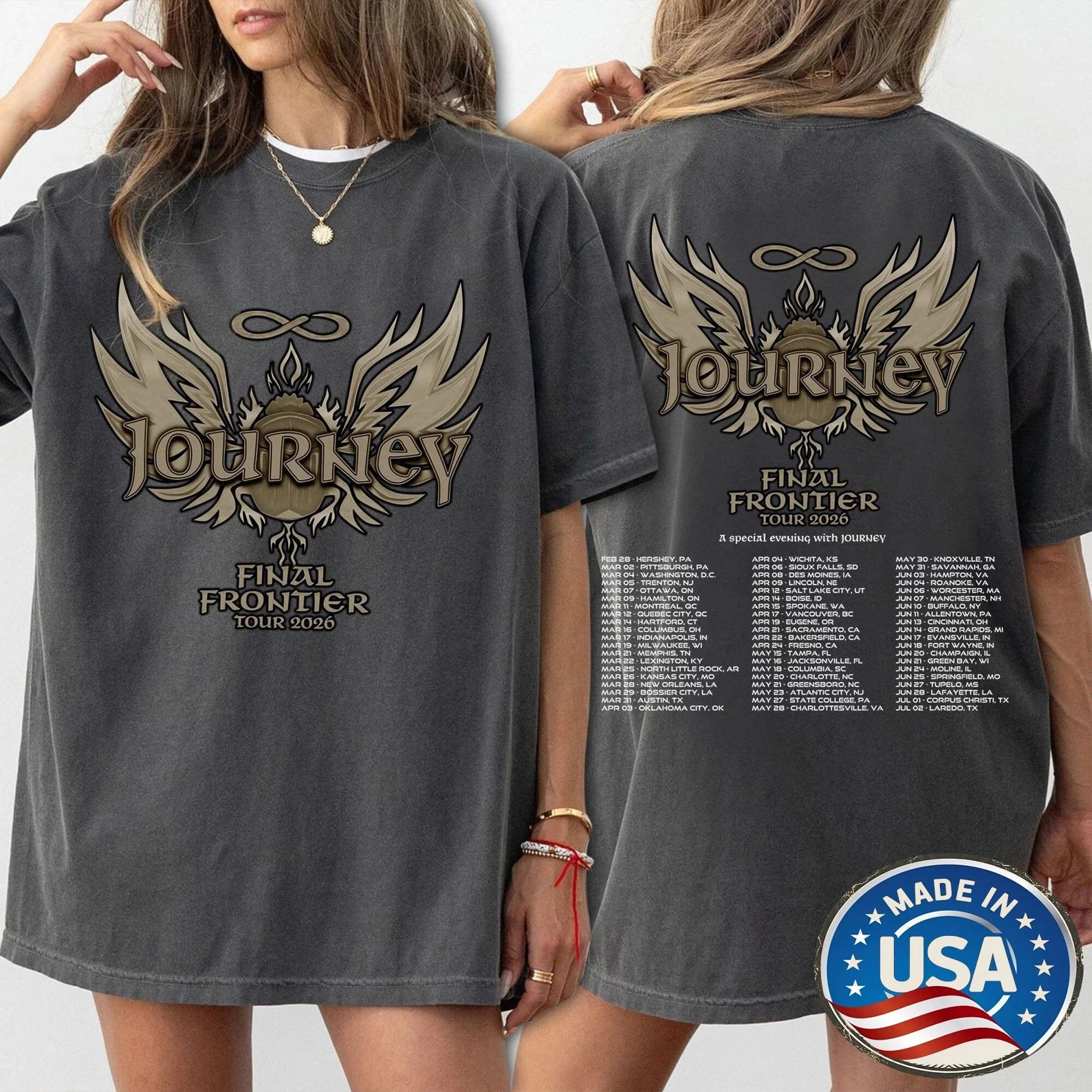 Journey Band's 2026 "Final Frontier" Tour Retro Rock Concert T-shirts for Male and Female Fans Short Sleeves