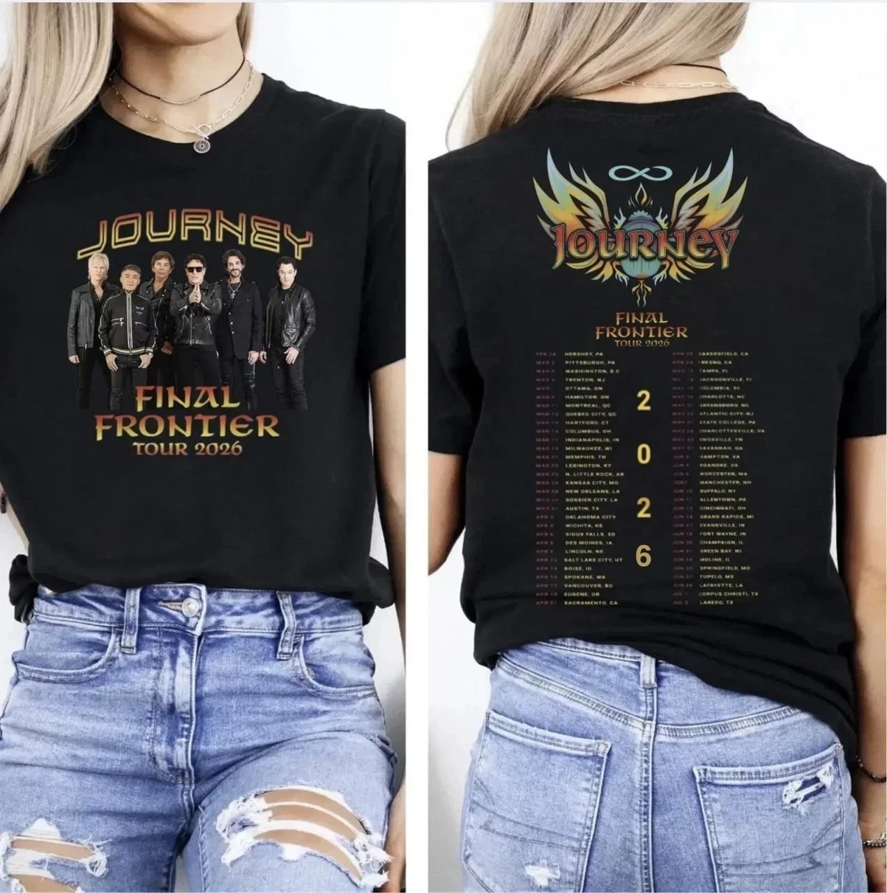 Journey Band's 2026 "Final Frontier" Tour Retro Rock Concert T-shirts for Male and Female Fans Short Sleeves