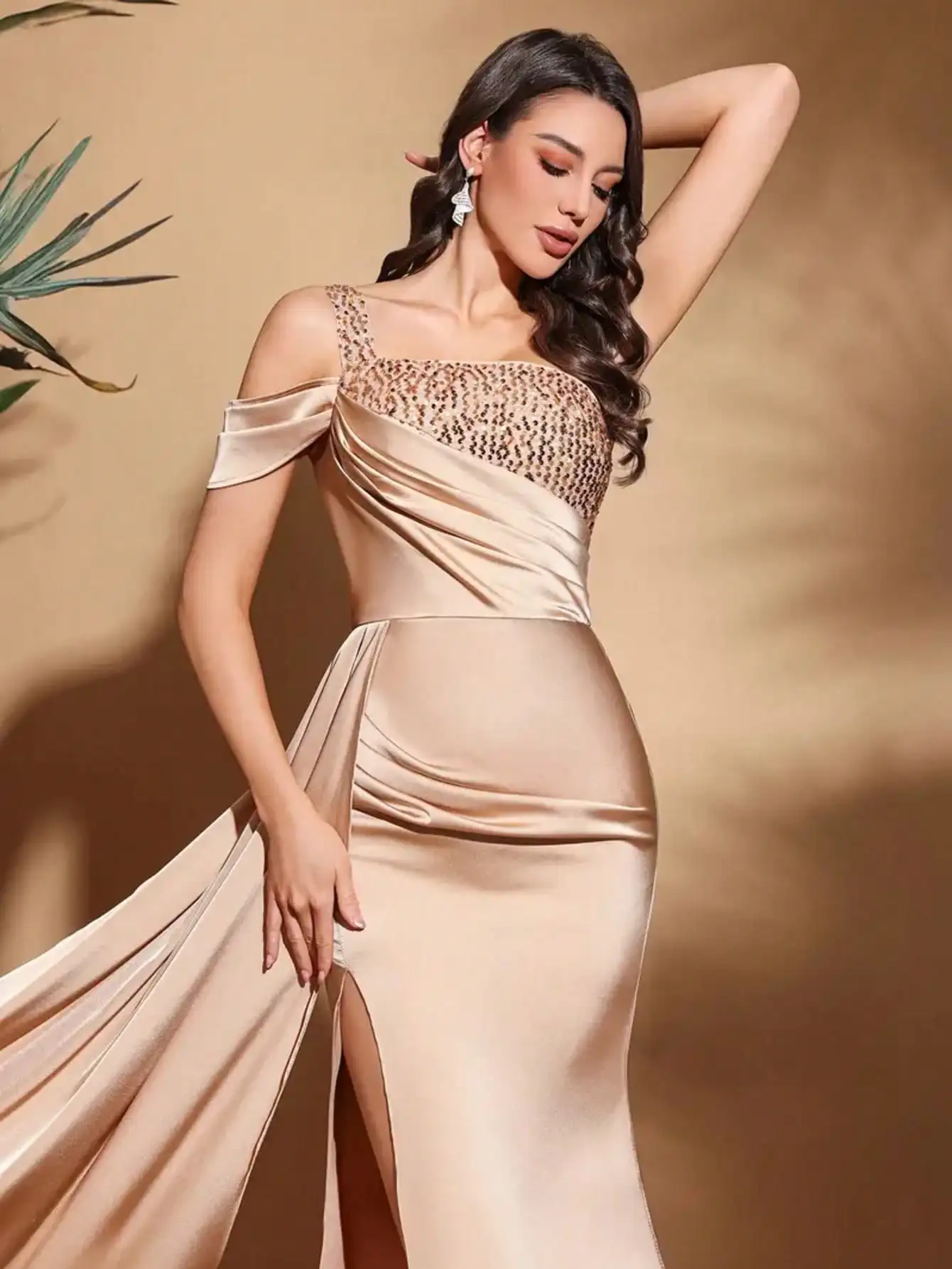 Stylish Slim Party Dress, Asymmetrical Design Dress, Suitable for Parties and Banquets, Ladies Dress Wedding Dress