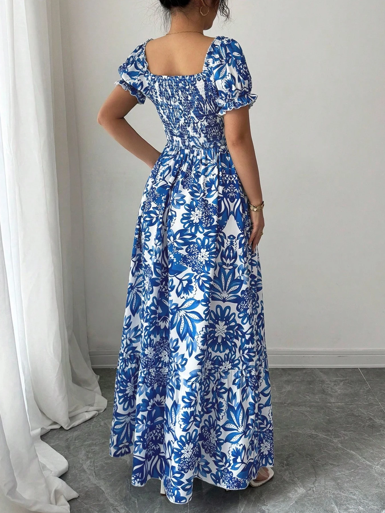 Women's Casual Dresses Puff Sleeve Floral Print Tie Front Dress Boho Dress Vacation Beach Picnic Date Party Summer Dress