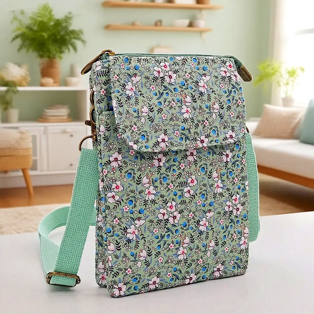 Fresh countryside fabric crossbody phone bag - floral five-layer crossbody women's bag - fabric bag