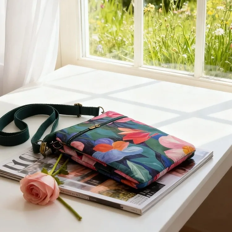Fresh countryside fabric crossbody phone bag - floral five-layer crossbody women's bag - fabric bag