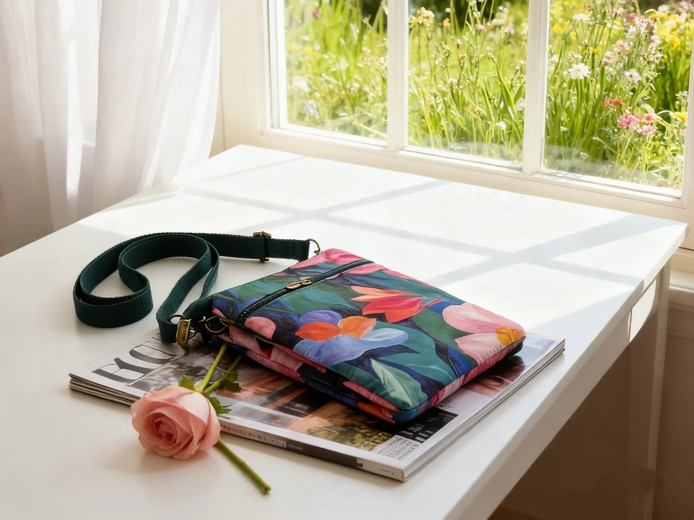 Fresh countryside fabric crossbody phone bag - floral five-layer crossbody women's bag - fabric bag