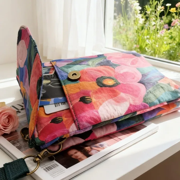 Fresh countryside fabric crossbody phone bag - floral five-layer crossbody women's bag - fabric bag