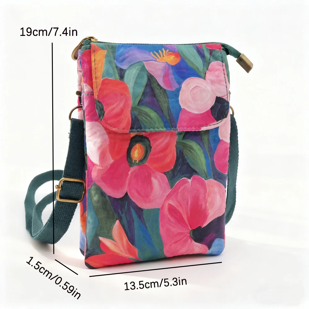 Fresh countryside fabric crossbody phone bag - floral five-layer crossbody women's bag - fabric bag