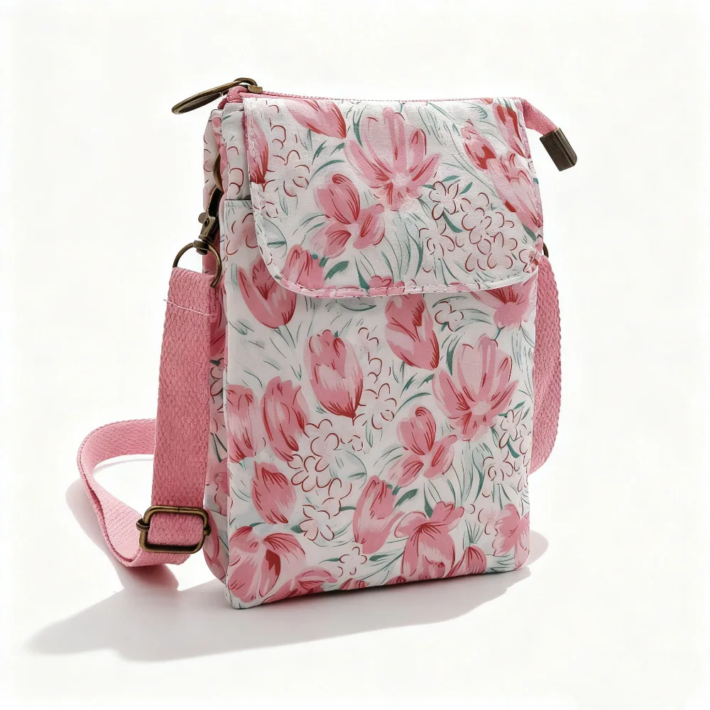 Fresh countryside fabric crossbody phone bag - floral five-layer crossbody women's bag - fabric bag