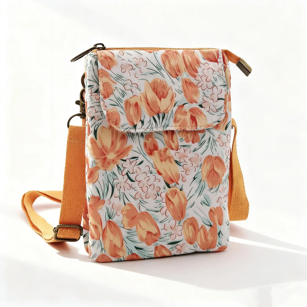 Fresh countryside fabric crossbody phone bag - floral five-layer crossbody women's bag - fabric bag