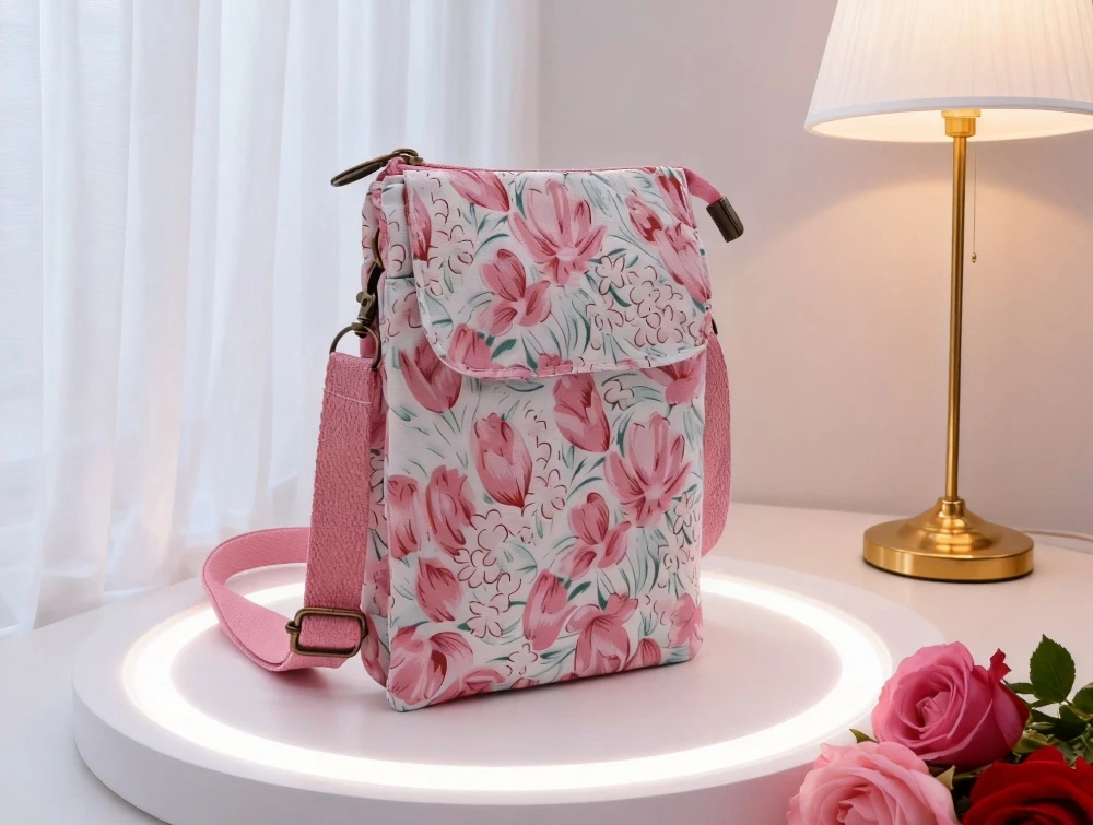 Fresh countryside fabric crossbody phone bag - floral five-layer crossbody women's bag - fabric bag