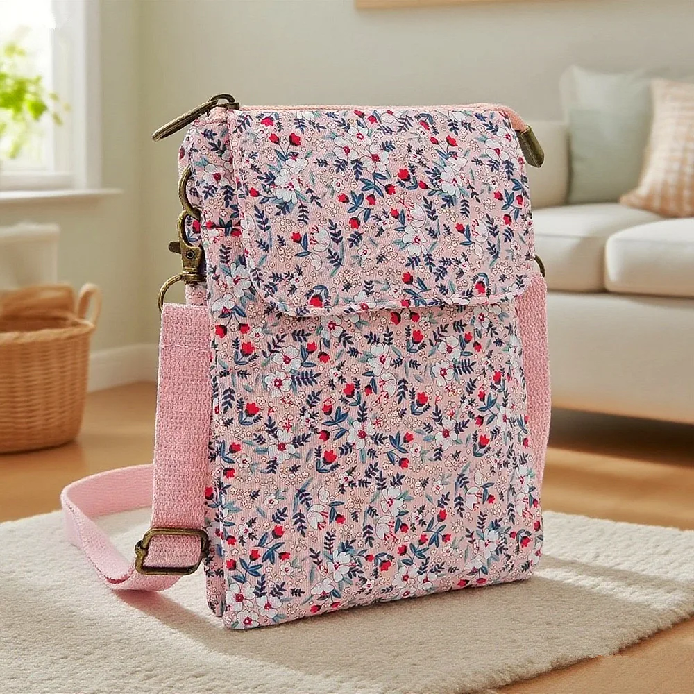 Fresh countryside fabric crossbody phone bag - floral five-layer crossbody women's bag - fabric bag