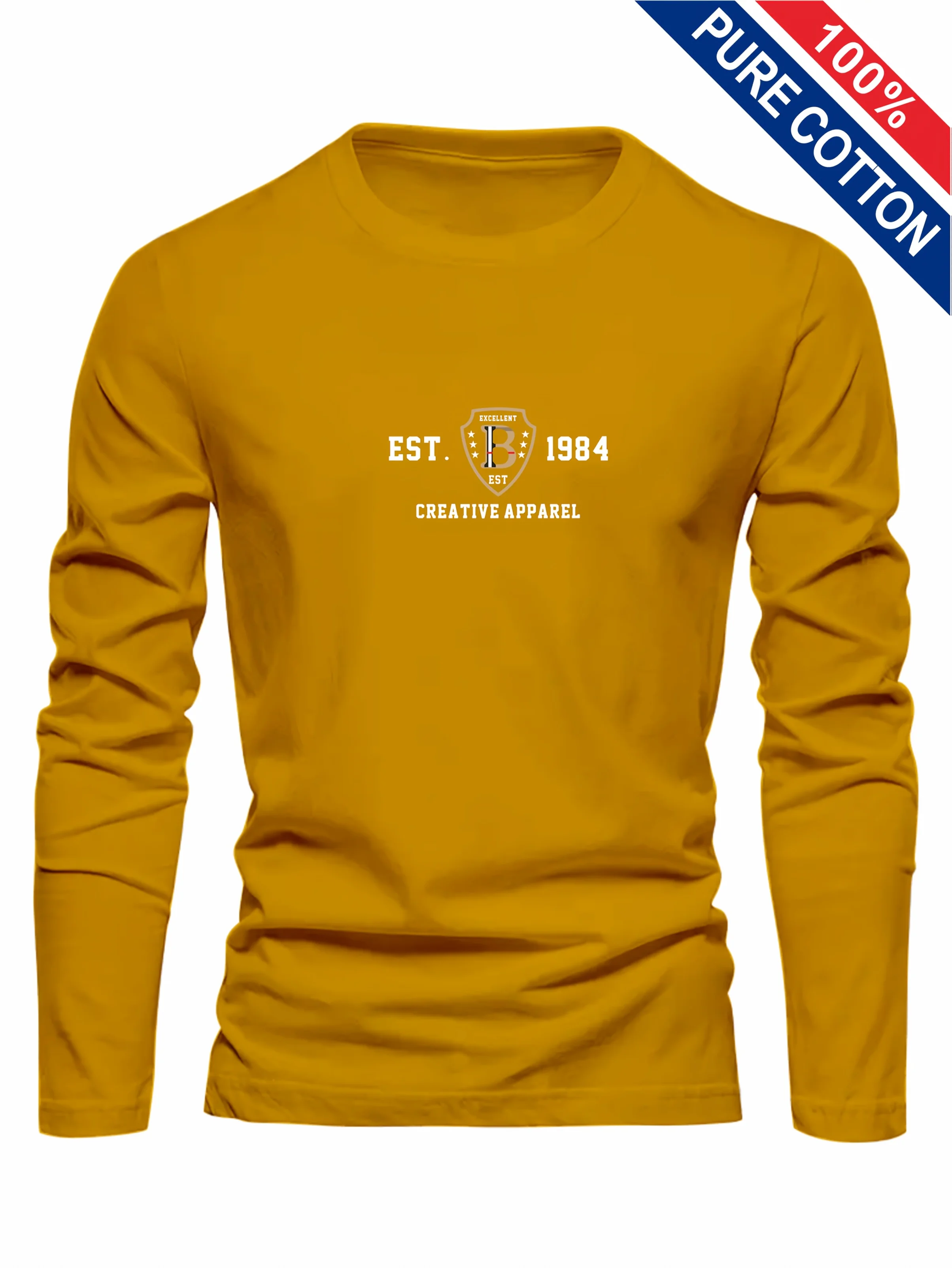 Men's 100% Pure Cotton Loose and Comfortable Casual Sports THE ORIGINALS Letter Printed Round Neck Long Sleeved T-Shirt Top